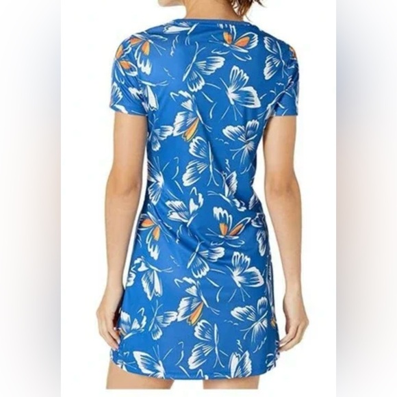 Adidas x Farm Rio Butterfly Print Mini Dress Blue Short Sleeves Scoop - Picture 4 of 7